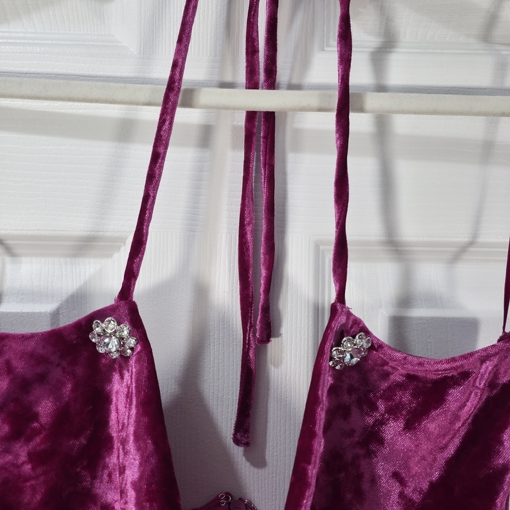 WAYF Purple Velvet Ruched Halter Cowl Neck Mini Dress - Size M - Picture 3 of 9
